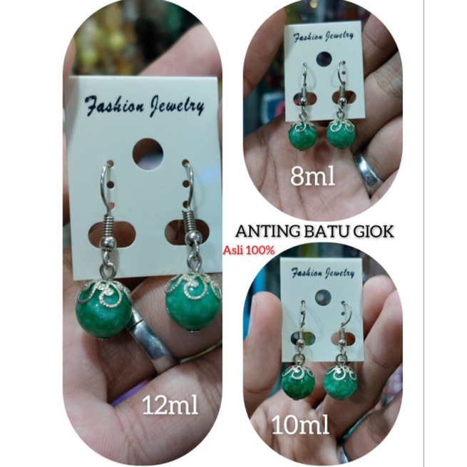 Anting Batu Giok Burma Asli 100%  - Sepasang Anting Wanita Dari Batu Giok Asli