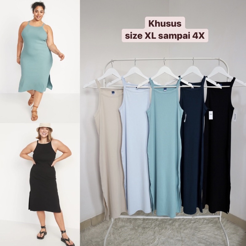 Dress Dress Old Navy Fitted Rib Knit Midi Cami Dress Wanita Part 2 (XL - 4X) (R9Z4) Dress Dress Wani