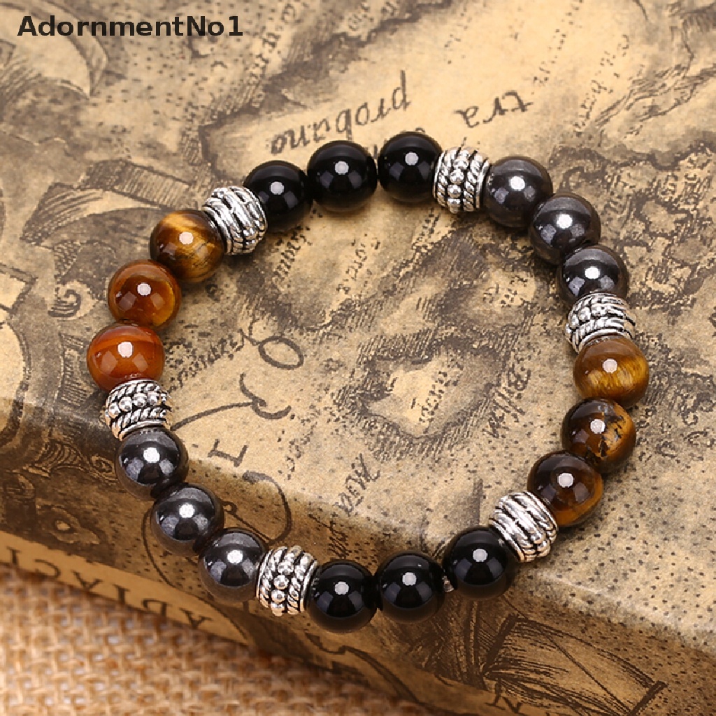 (AdornmentNo1) Gelang Manik Batu Hematite Obsidian Tiger Eye Alami Untuk Wanita