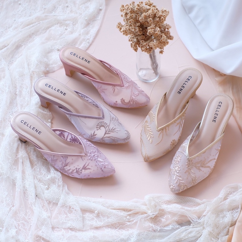 Cellene Clover Lace Heels / sepatu brokat wedding pesta 5cm