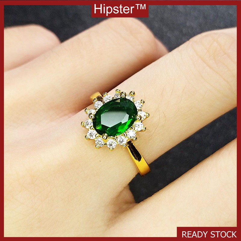 New Elegant Graceful Inlaid Emerald SUNFLOWER Ring