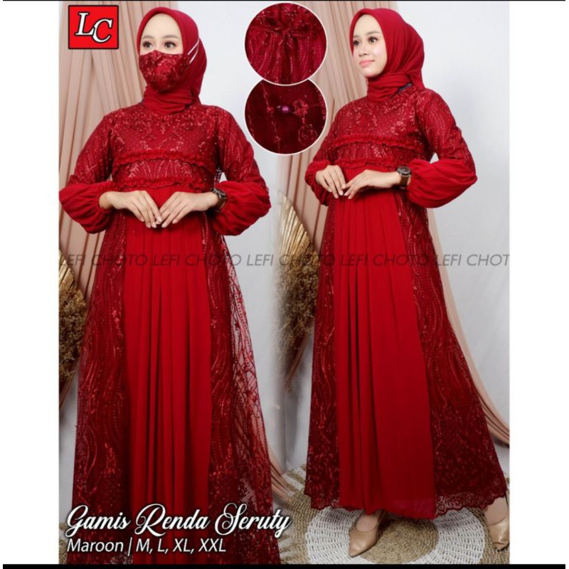 Gamis Tille Renda Ceruty, Kebaya Gamis Tille Mix Ceruty Terbaru