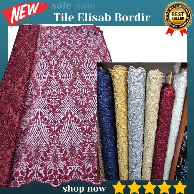 Promo 12.12 Sale Kain Tile Tulle Motif Elisab Bordir Kain Lace Brokat Brukat Bordir Premium Tille Bu