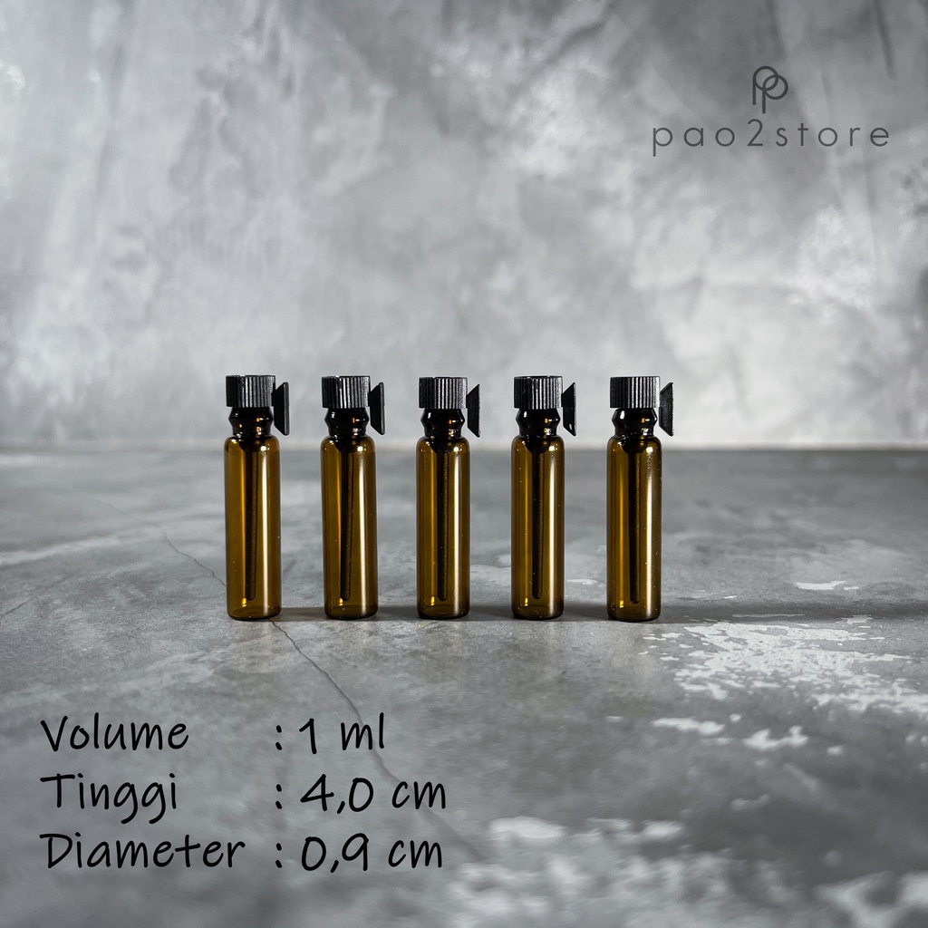 Vial 1ml Botol AMBER / Coklat Tester Sample Parfum Kaca model Stik Panjang Lidi