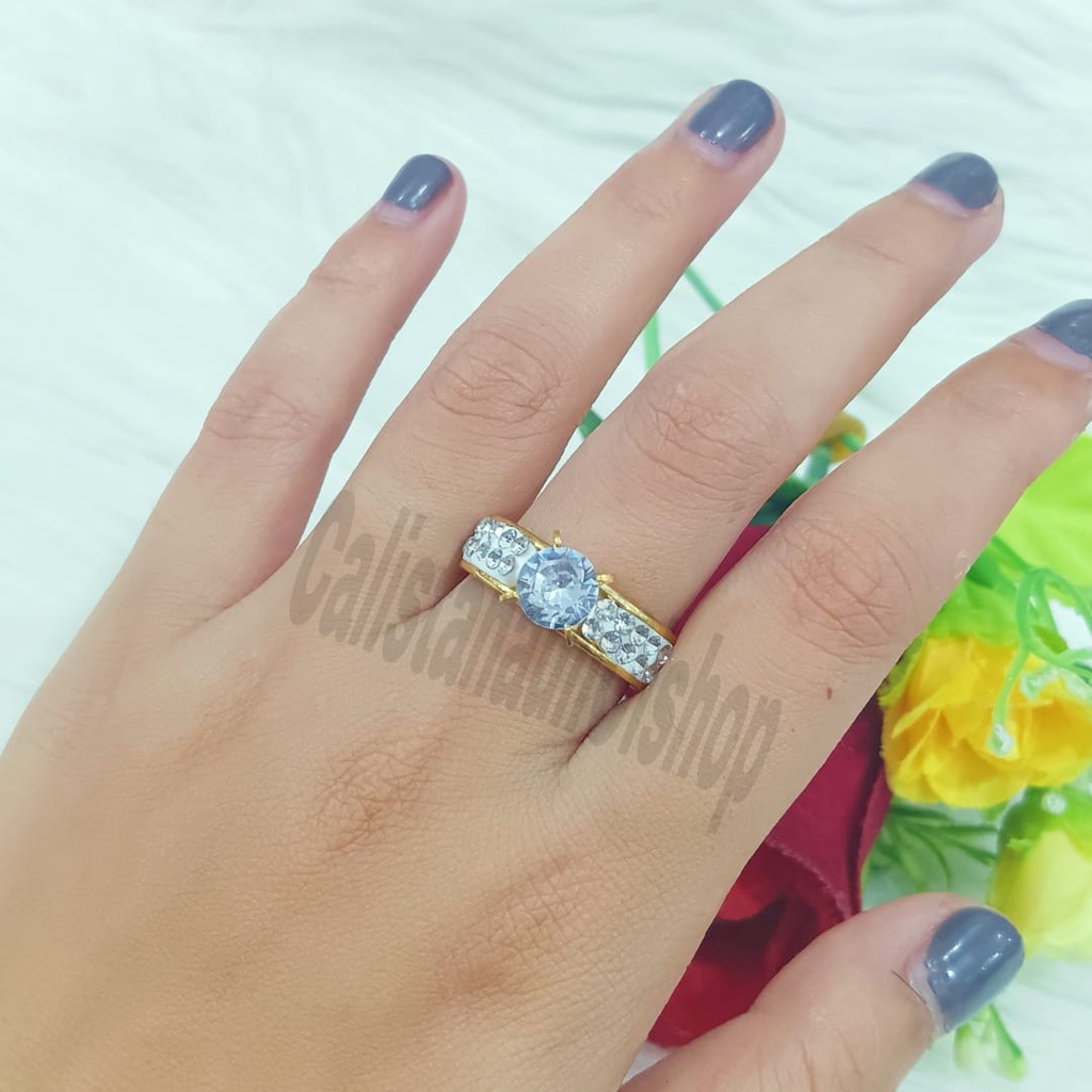 TITANIUM CINCIN DESAIN PERMATA 1 ZIRCON SINGLE ELEGAN PERHIASAN EMAS KOREA ANTI KARAT DAN ANTI LUNTUR