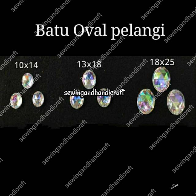 Batu Taiwan Oval/Payet/Kristal Jahit Bentuk Oval Pelangi