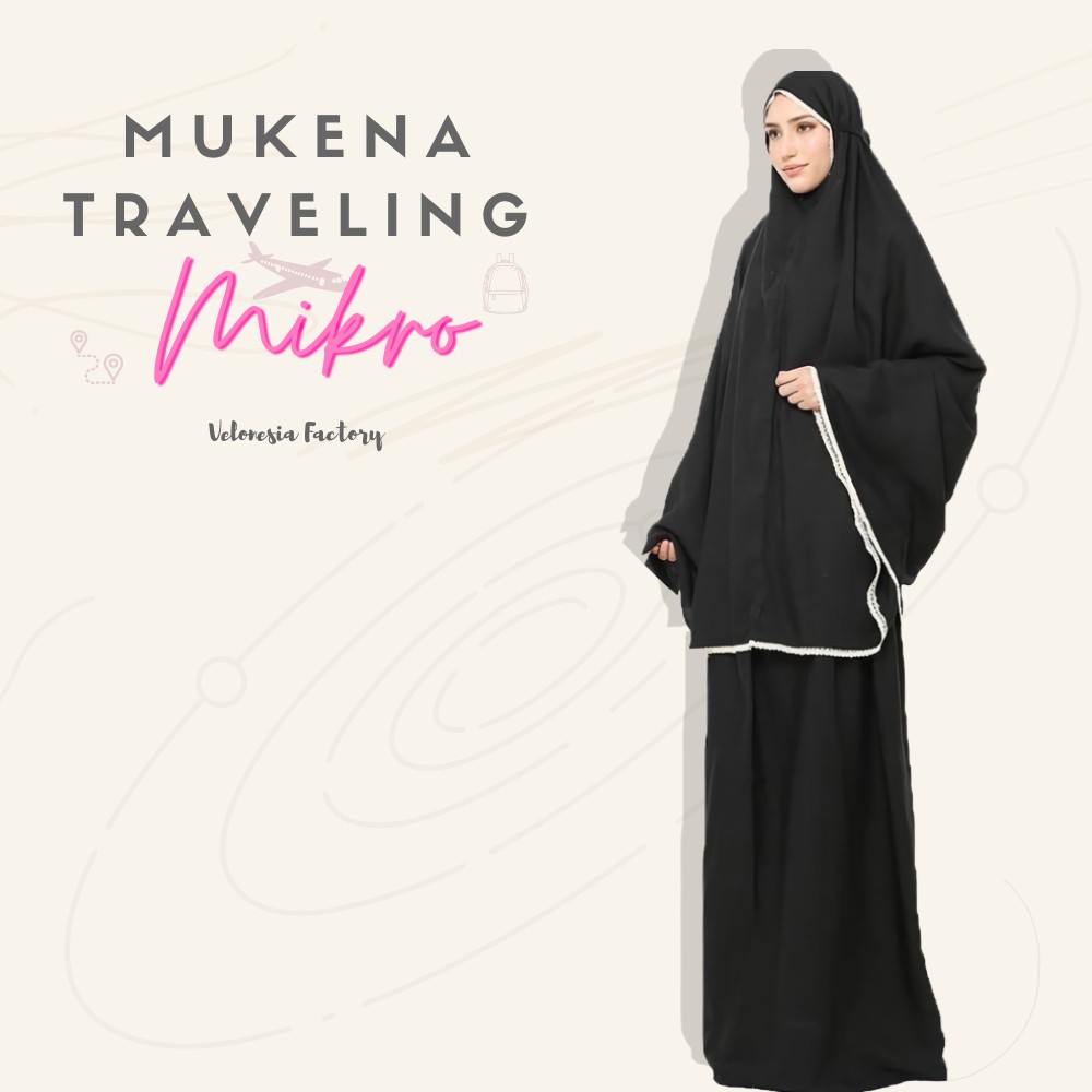 Mukena Travel Dewasa Bahan Katun Mikro Motif Polos Pinggiran Renda Mukena Mikro Dewasa