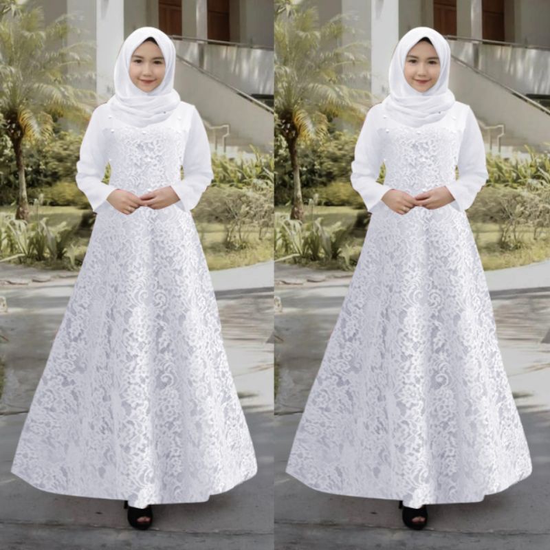 BAJU MAXI MAXY DRESS GAMIS WANITA PEREMPUAN MUSLIM BRUKAT BROKAT BUNGA IMPORT PREMIUM PESTA KONDANGA