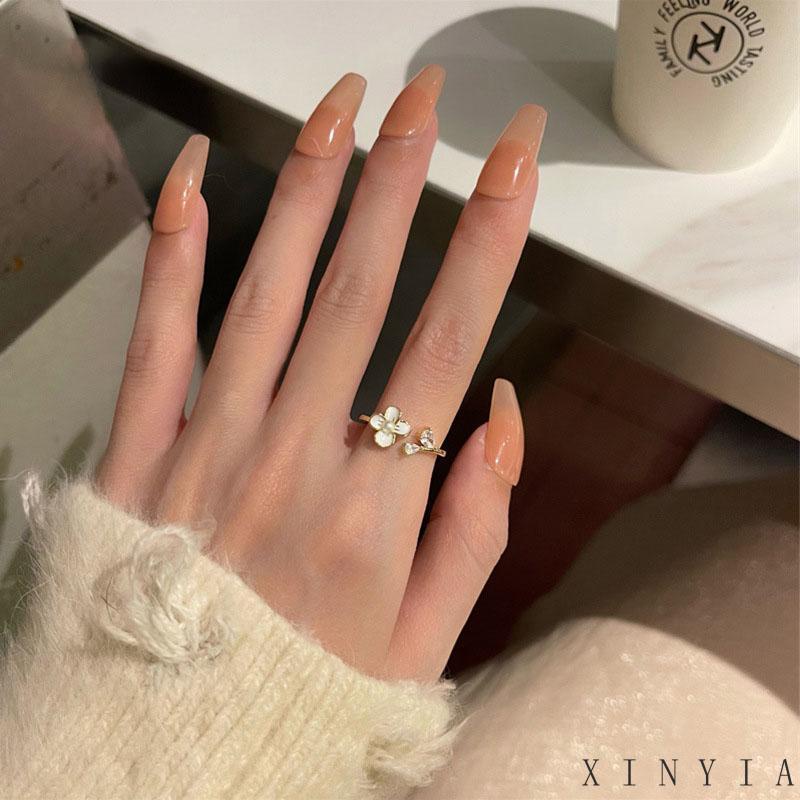 【COD】Cincin Model Terbuka Desain Bunga Hias Mutiara + Zircon Adjustable Untuk Wanita Bunga Gaya Simple Untuk Wanita