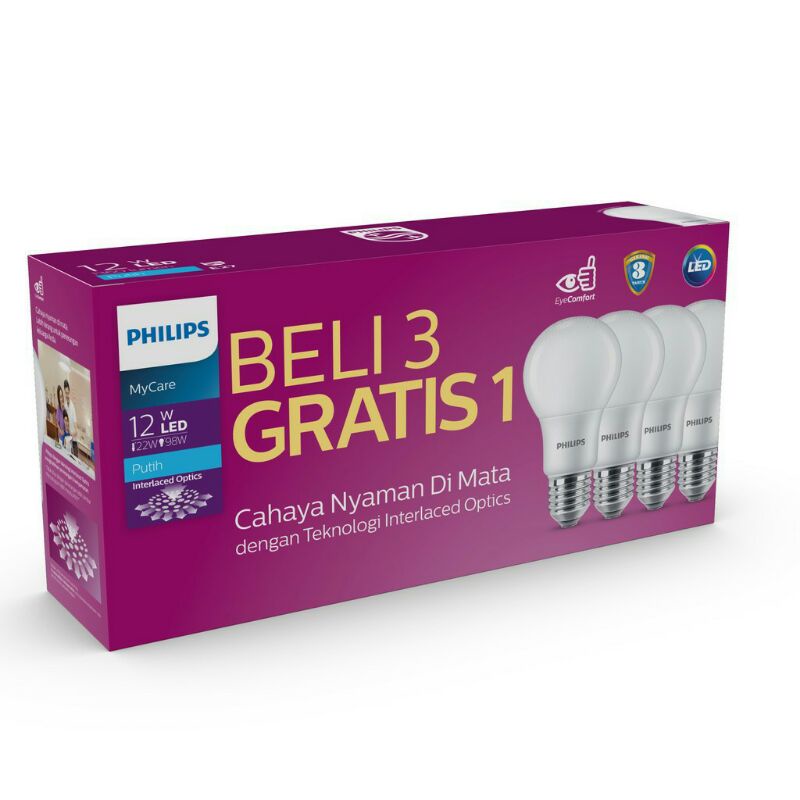 Hasna Mall - Beli 3 Gratis 1 Lampu Led Philips Paket My Care 12 Watt BUNDLING MULTIPACK