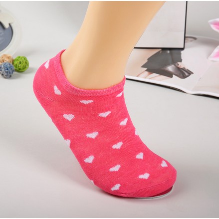 BOS Kaos Kaki Motif Love Kaos Kaki Semata Kaos Kaki Wanita Korea Ankle Cute-PINK TUA