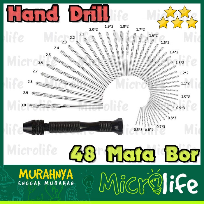 Bor Tangan Manual Serbaguna Mini Hand Drill Bonus 48 Mata Bor