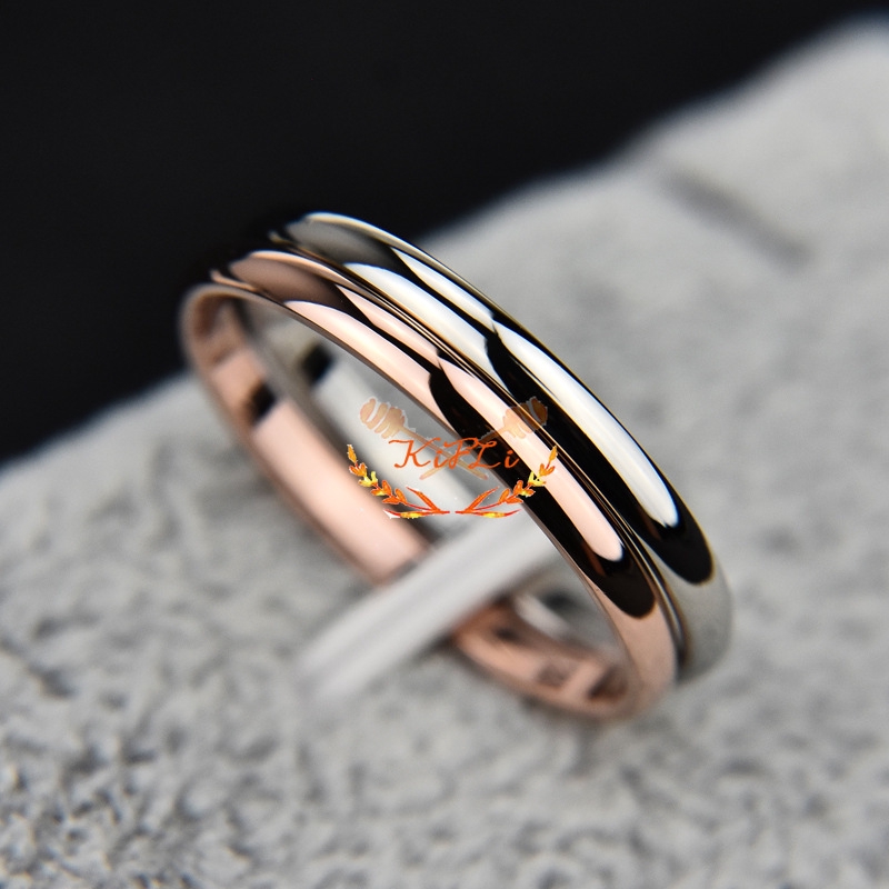 Cincin Pertunangan,Pernikahan Bahan Titanium Steel Lapis,Silver Rose Gold