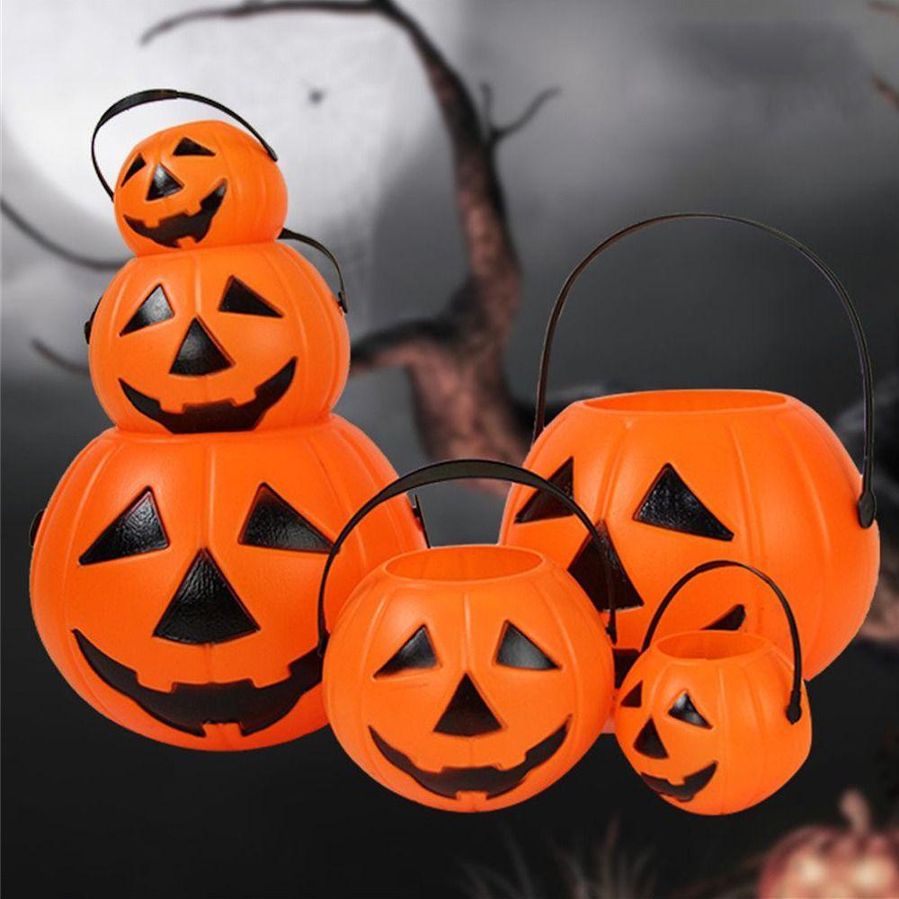 R-flower 6Pcs Pumpkin Bucket Portable Keranjang Labu Hadiah Anak Pesta Bucket Props