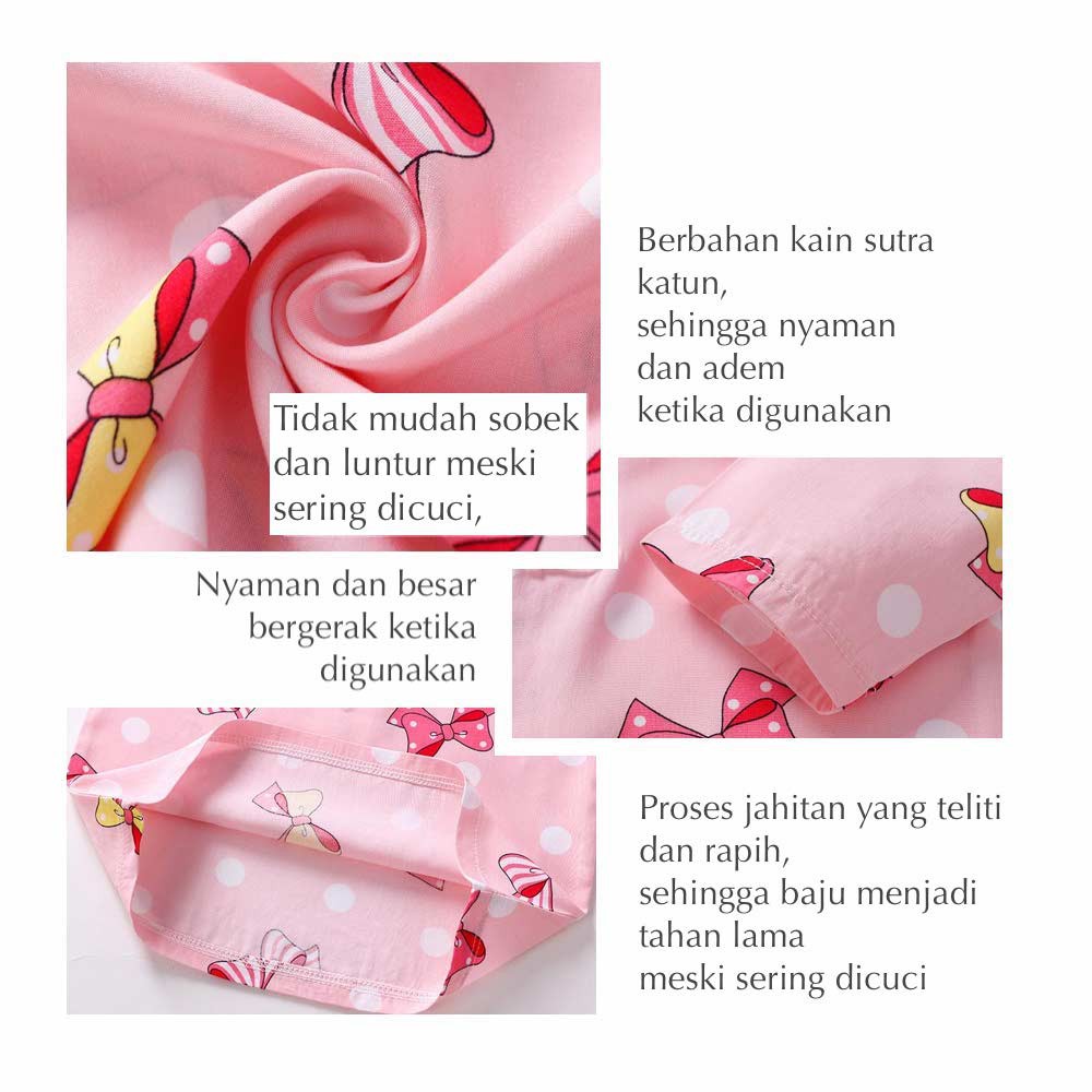 Setelan Baju Tidur [ Pink Strawberry ] Anak Laki-laki &amp; Perempuan [ Usia 2 -5 Tahun ] HM690