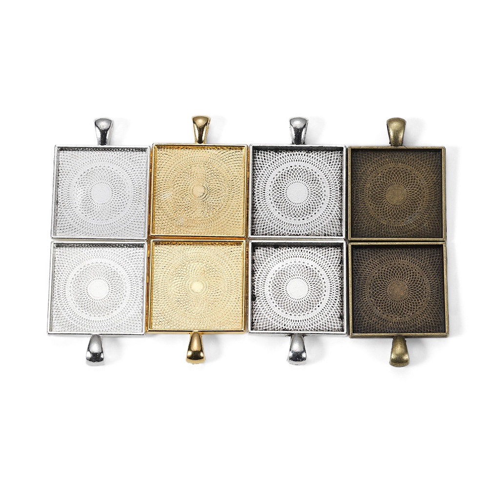 5pcs/lot Zinc alloy silver plated square pendant frame tray untuk perlengkapan pembuatan perhiasan DIY