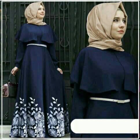 pakaian Gaun muslim ibu islami aop setelan st hijab muslim andiani NAVY / baju wanita dress untuk pe
