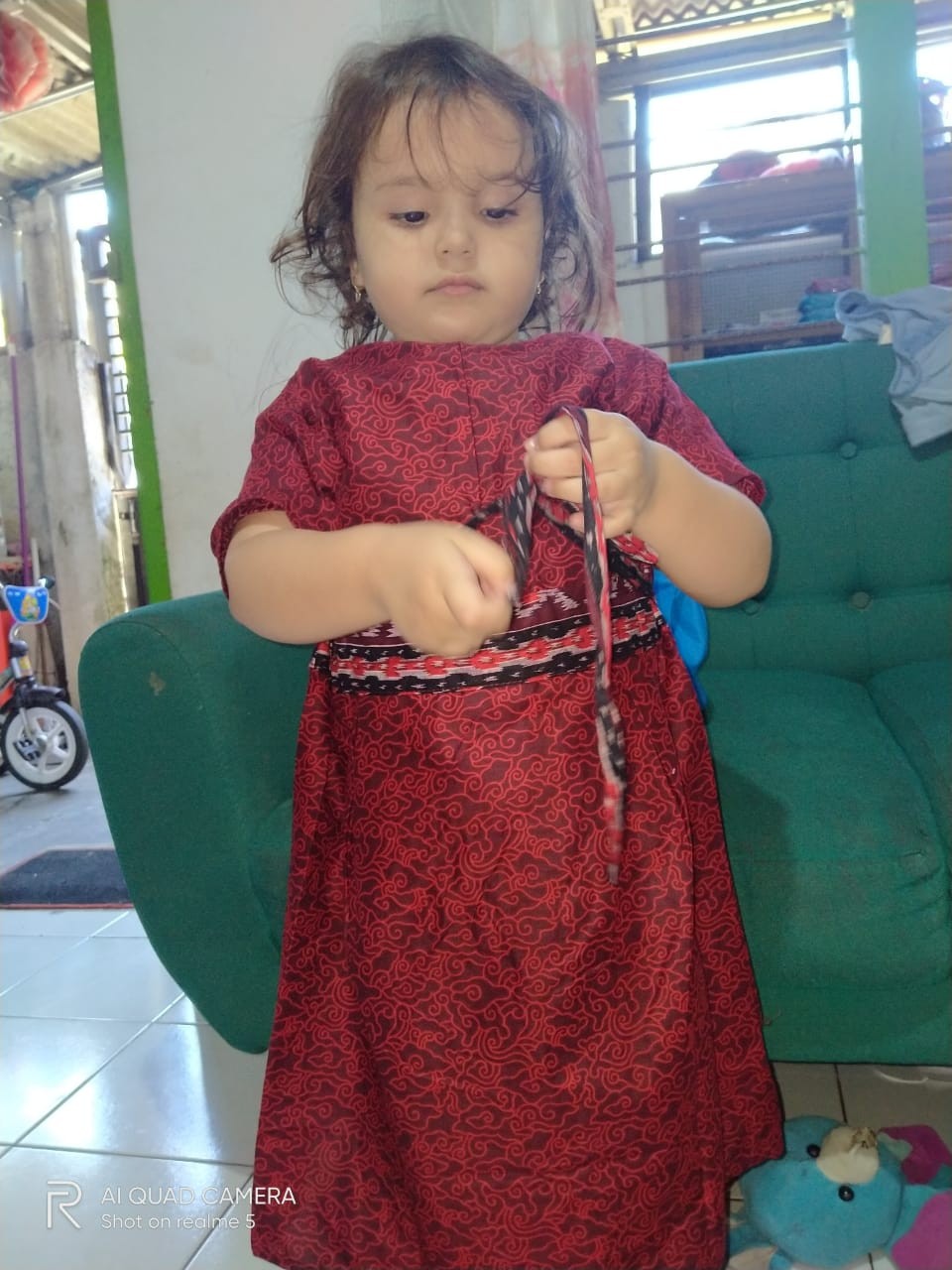 Promo Batik Couple Keluarga Sarimbit Sania Ruffle Batik Ori Ndoro Jowi Motif Mega Mendung Merah