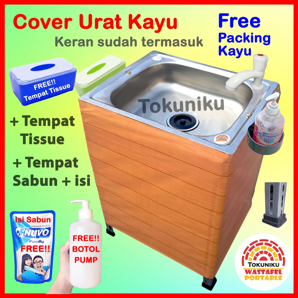 Wastafel Cuci Tangan Portable Urat Kayu Sink Portable Bak Cuci Piring