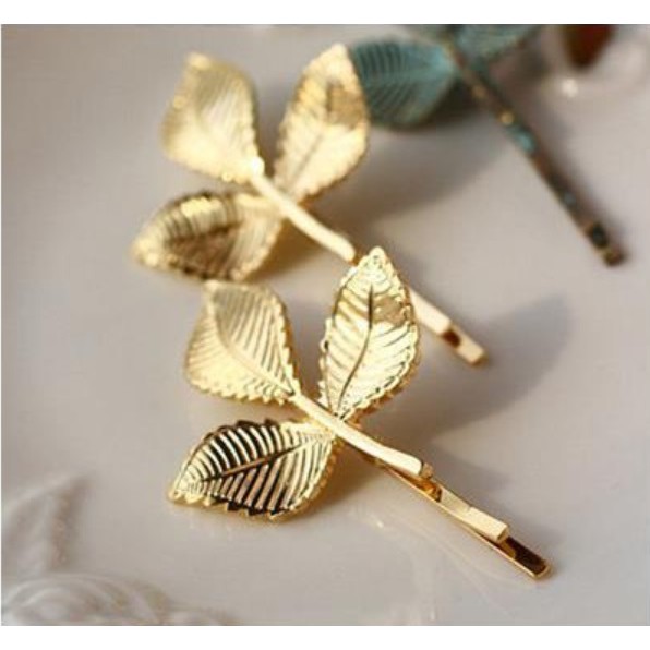 Hairpin Pin Jepitan Rambut DAUN Unik Gold Silver Aksesoris Wanita Cewe Korea Fashion