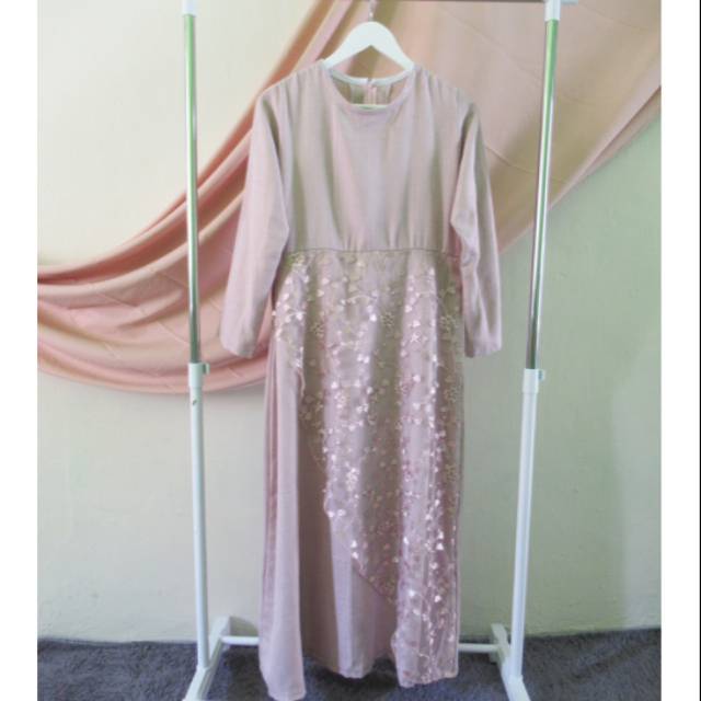 Aira Dress, Gamis Cantik, Gamis Tile, Gamis Tile Bahan Katun Linen Warna Ungu Nude Size S/M/L/XL