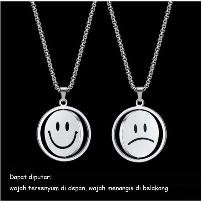 Kalung Couple SMILEY FACE Rantai Tania Smiling Necklace Hip Hop Liontin Dua Sisi Gaya Korea Untuk Pasangan