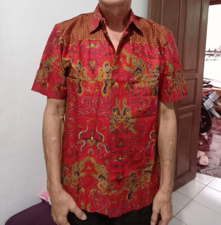 Kemeja Batik Pria Modern Kualitas Original Motif Naga Merah Sragam M L Xl