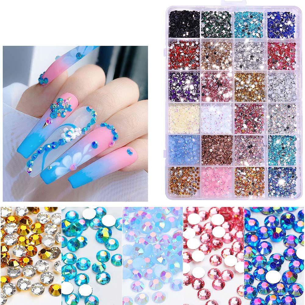 AUGUSTINA Agustinina Perhiasan Kuku Kristal Fashion 24grids Manicure Resin Neon Hiasan Kuku 3D Nail Charms