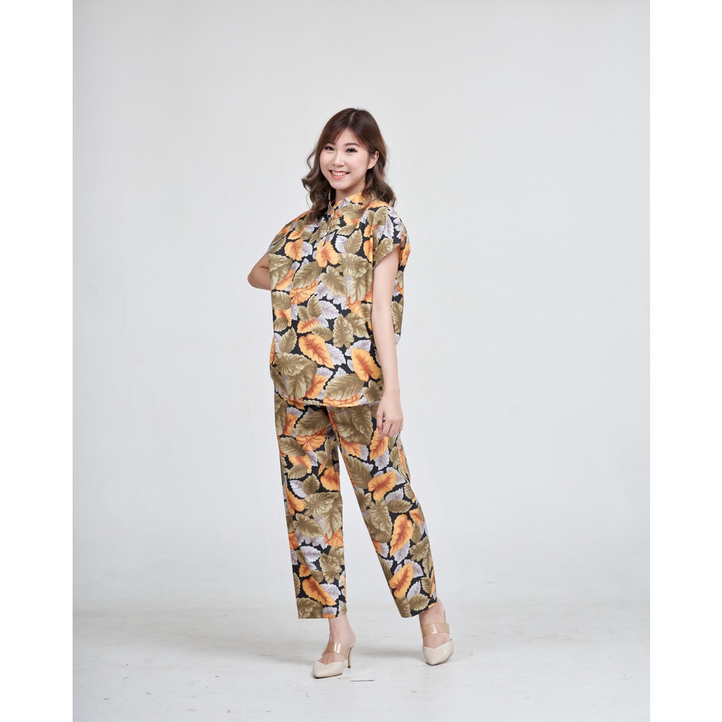 IZANY Piyama Dewasa Daily Set / One Set Aeon all size Lengan Pendek Allsize-CALADIUM YELLOW