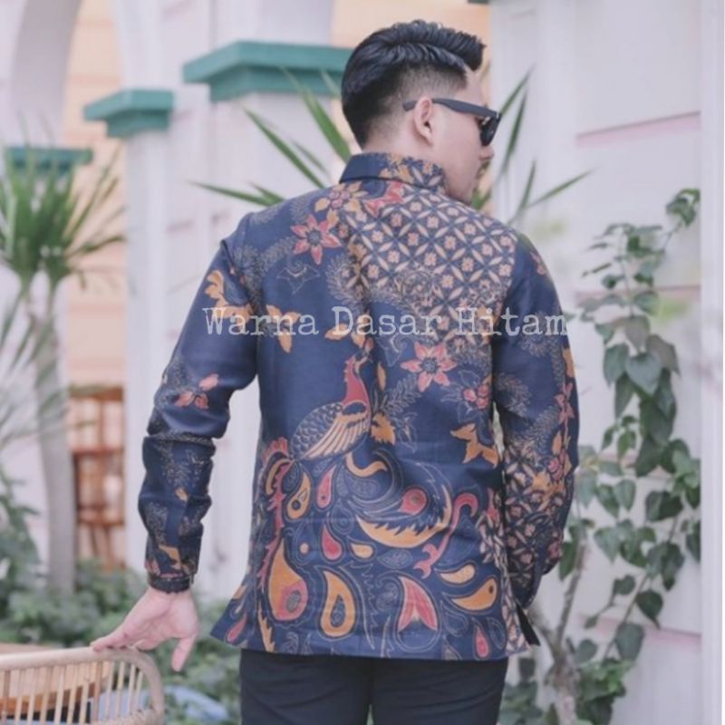 KEMEJA BATIK MERAK PRABU PREMIUM TERBARU BATIK LENGAN PANJANG WARNA HITAM BAHAN HALUS FULL FURING