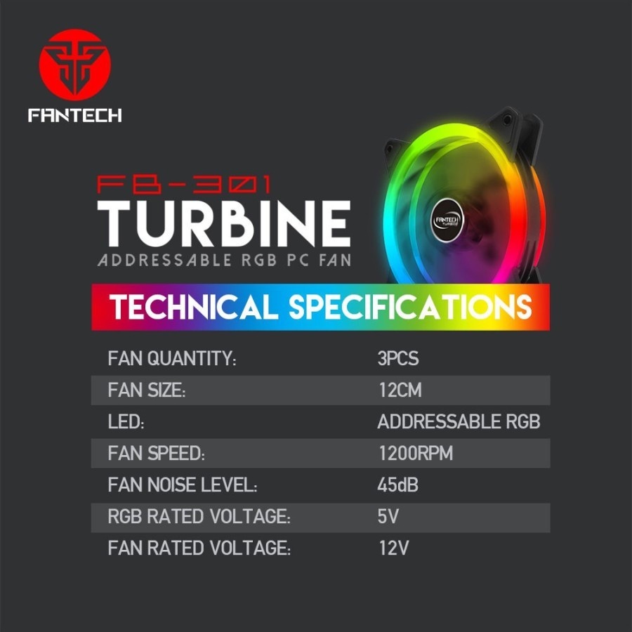 FAN FANTECH FB-301 TURBINE ARGB FB 301 FB301 RING 3 in 1 Hub Remote