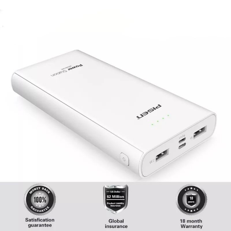 Pisen Powerbank 20000 mAh Power Station Dual Port Input Output Lightning iPhone & Micro USB