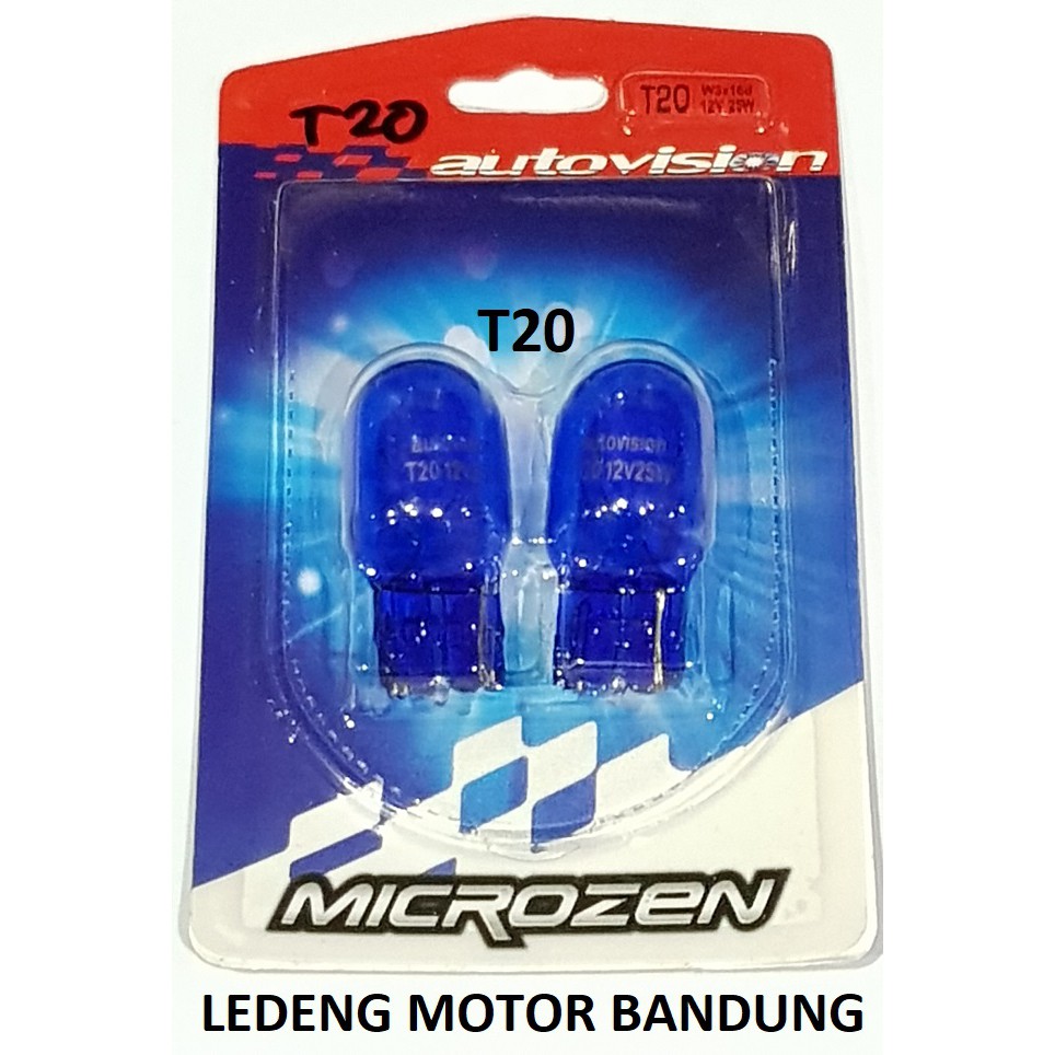T20 Autovision Microzen Blue Lampu Bohlam Sen Senja Mobil 12v 21w