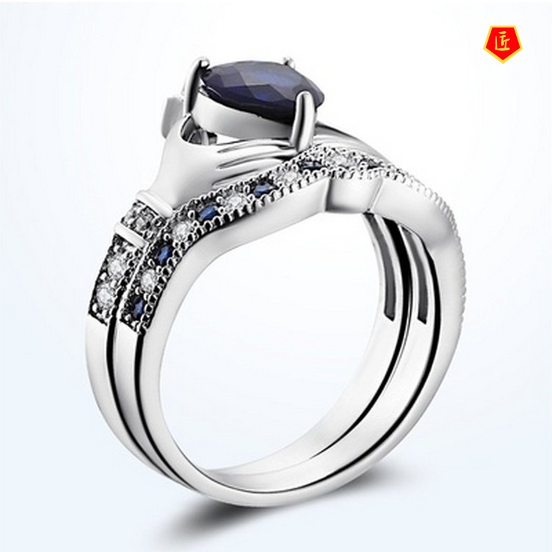 [Ready Stock]Luxury Creative Sapphire Double Layer Ring Set