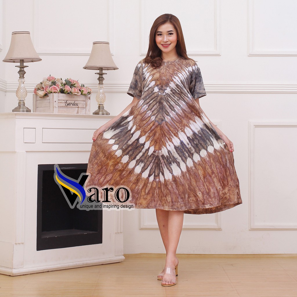 [GROSIR] Daster Kaos Payung Busui Tiedye XXL Jumbo Klok A Busui Resleting-Zip V Coklat