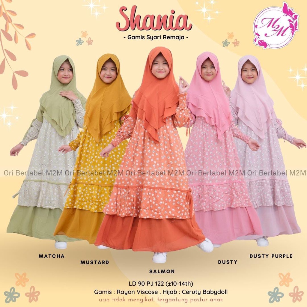 SHANIA PAKAIAN GAMIS SYARI REMAJA SETELAN ONESET BY M2M BAHAN GAMIS RAYON VISCOSE HIJAB CERUTY