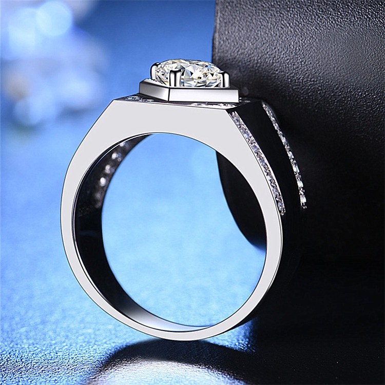 Cincin Emas Putih Sederhana Fashion Pria dan Wanita Cincin Pertunangan Berlian Safir Putih