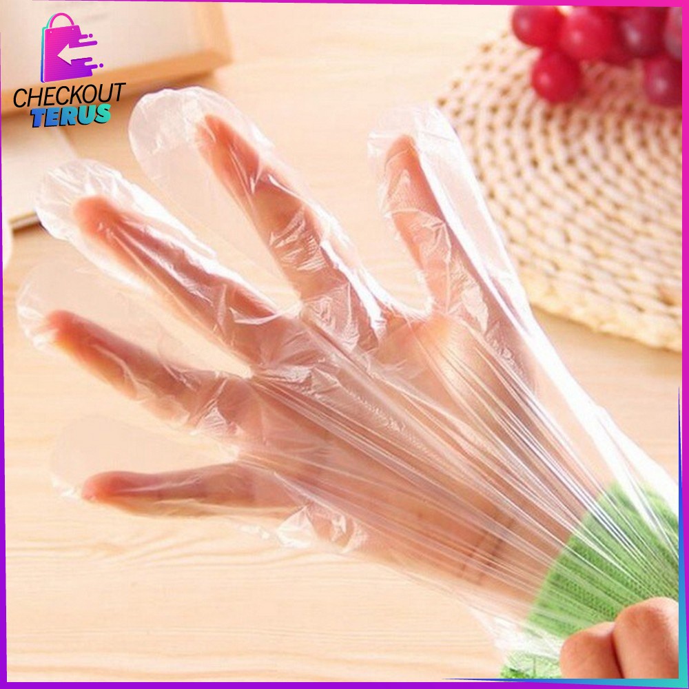 CT C127 Sarung Tangan Plastik Sarung Tangan Sekali Pakai Bahan Plastik 100 PCS (50PSG) Steril Dengan Hand Glove Dapur Transparan