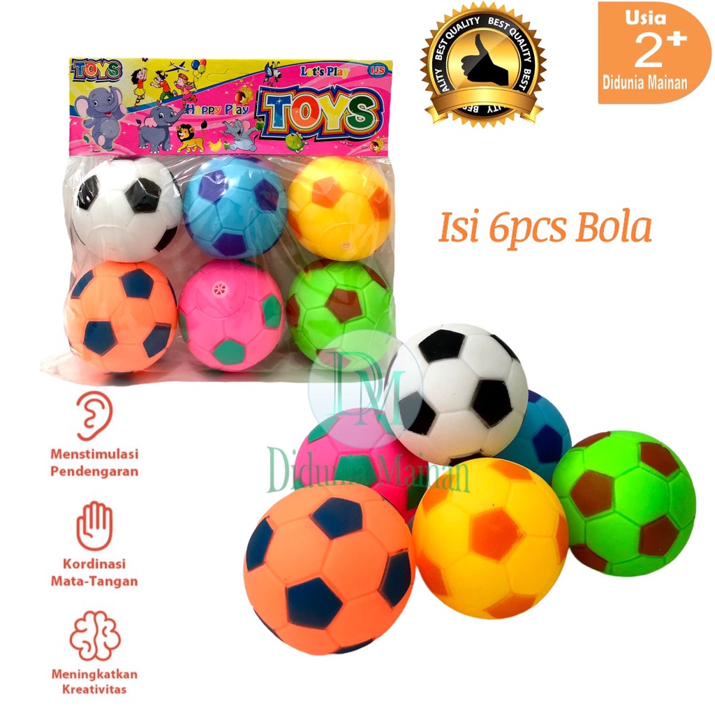 mainan anak laki laki perempuan bola karet mini pencet bunyi warna warni 6 pcs