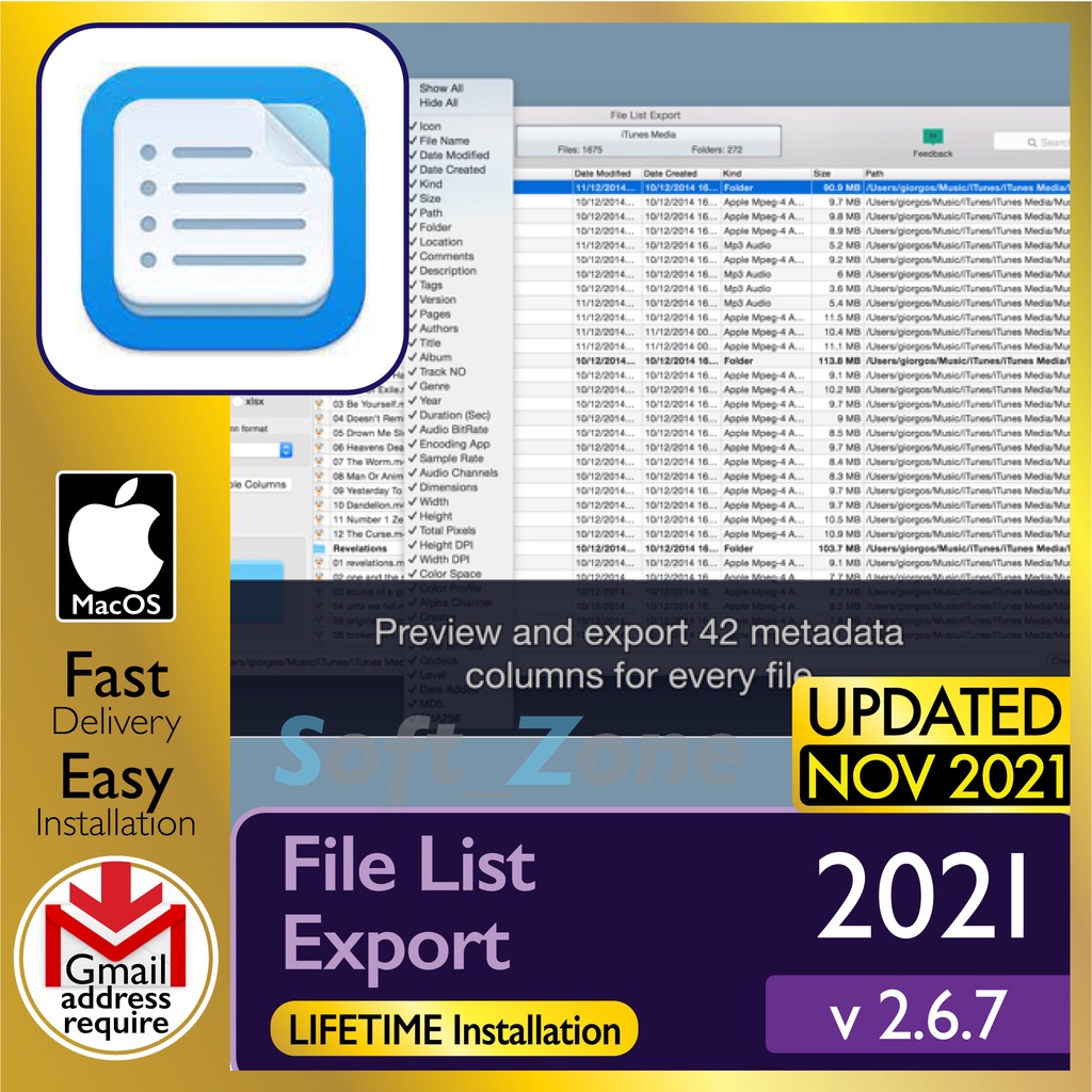 

Fl Lst Exprt 2.6.7 - Crt Lst f Fls, Phts & Vds [mcOSX BgSr (Intl & M1)Spprt] - Dgtl Dwnld