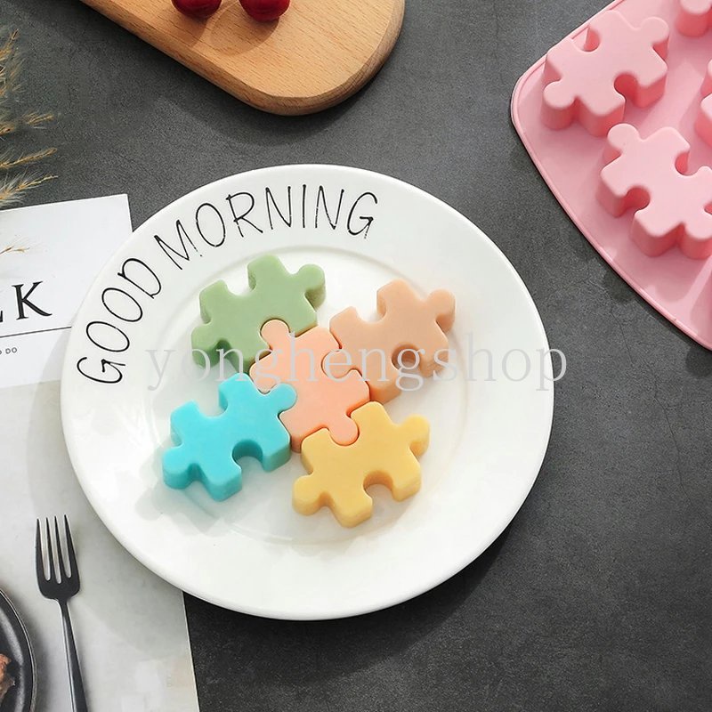 Cetakan Kue / Coklat / Sabun / Jelly / Pudding / Es Batu Bentuk Puzzle Jigsaw Bahan Silikon