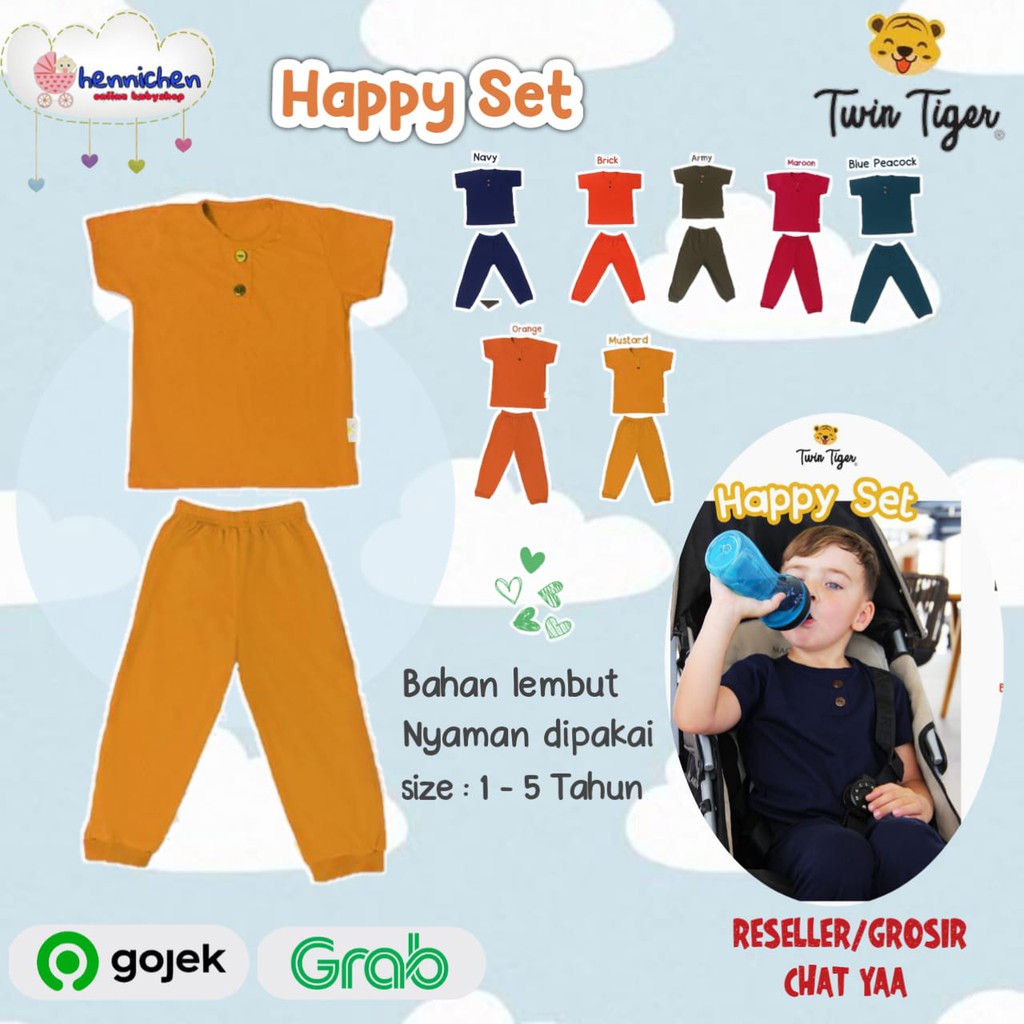 PROMO SALE TWIN TIGER SETELAN HAPPY SET SETELAN PLAYSET SETELAN BAJU PENDEK CELANA PANJANG 1-5 thn