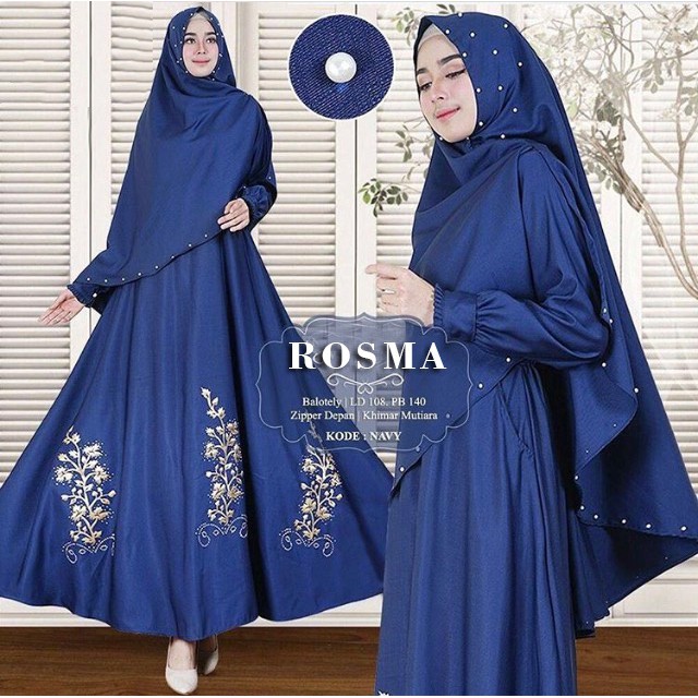 BW Fashion ROSMA SYAR'I pink, mustard, grey, navy, maroon, black, tosca N1 gamis cantik fit to XL