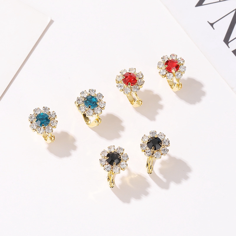 Anting-Anting Bunga Matahari Berlian Penuh Mode Anting-anting Aksesoris Fashion Korea