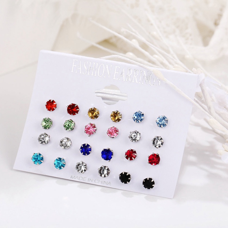 12 Pasang Anting Stud Bola Kristal Zircon Mutiara Simulasi Warna Bulat Untuk Aksesoris