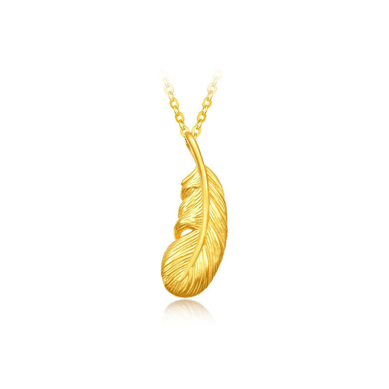 Kalung Rantai Dengan Liontin Bulu Warna Emas Gaya Korea Untuk Wanita 916