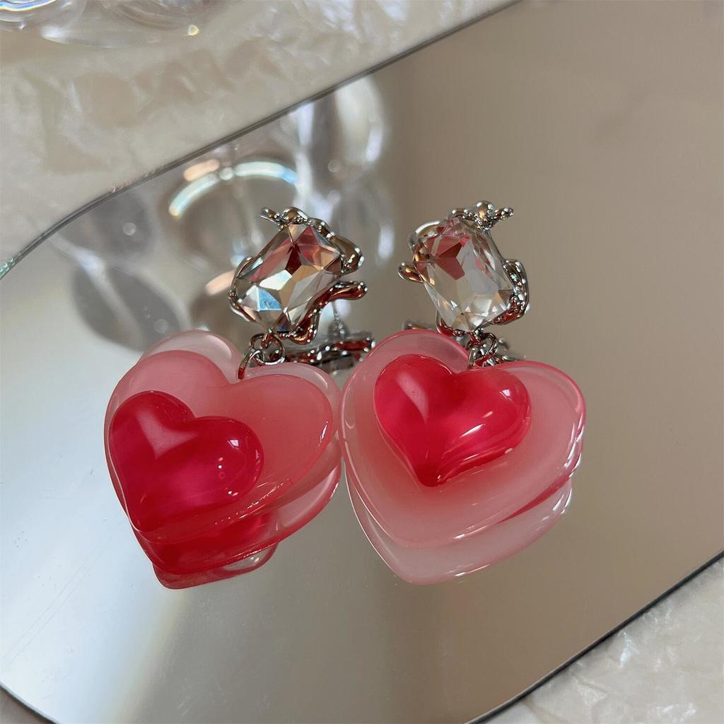 Anting Tusuk Motif Hati Warna Pink Peach Untuk Wanita