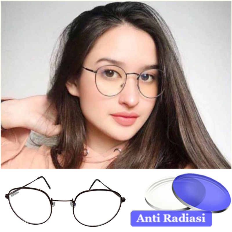 Kacamata Anti Radiasi Komputer HP Lensa Blue Light Blocking Fashion Wanita Pria Unisex Frame Oval Metal / Besi / Kacamata Anti Sinar Biru