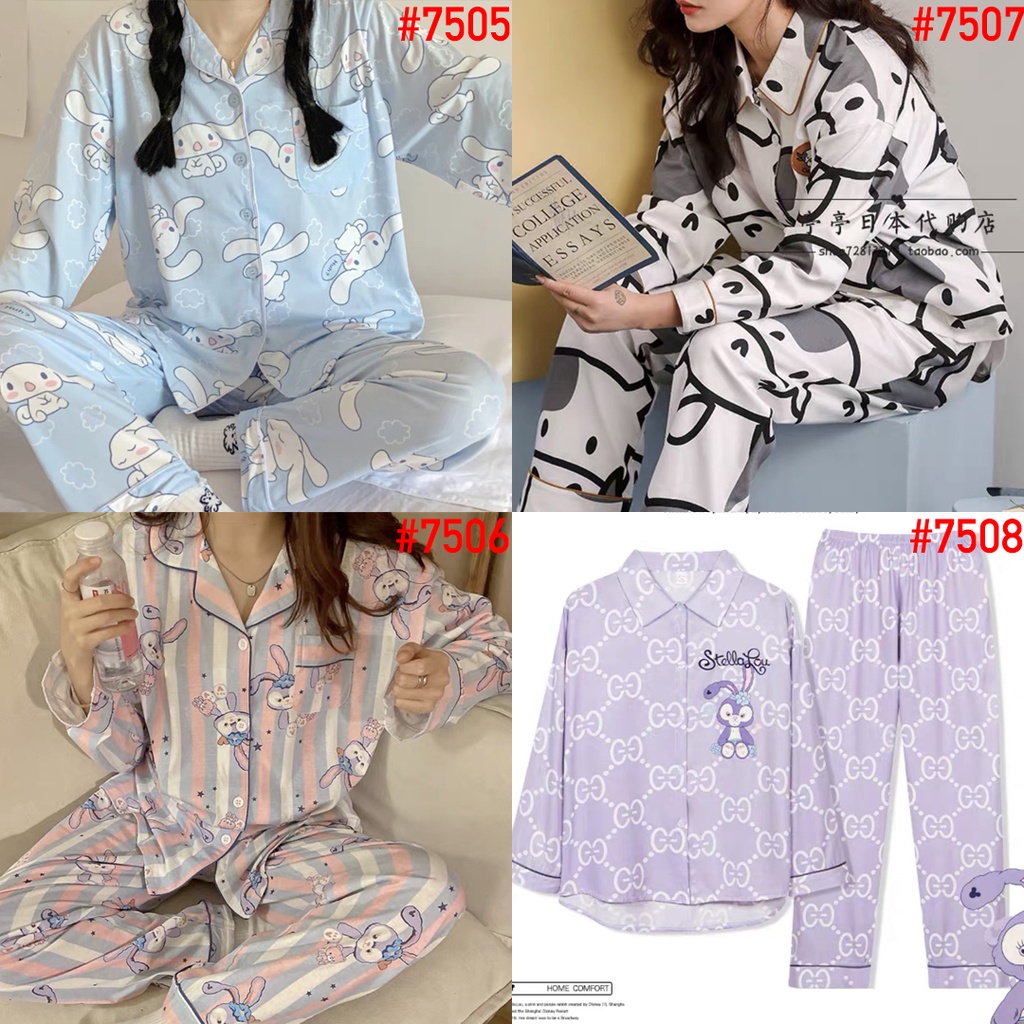 Piyama Baju Tidur Wanita PP Import Fashion Krah Kancing Lengan Panjang-1