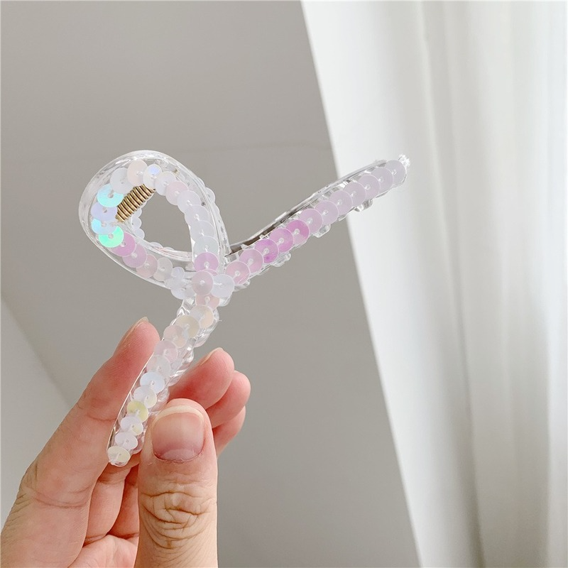 Magic789 Korean Glittery Sequins Acrylic Hair Claw Clip Big Ponytail Holder Hairpin